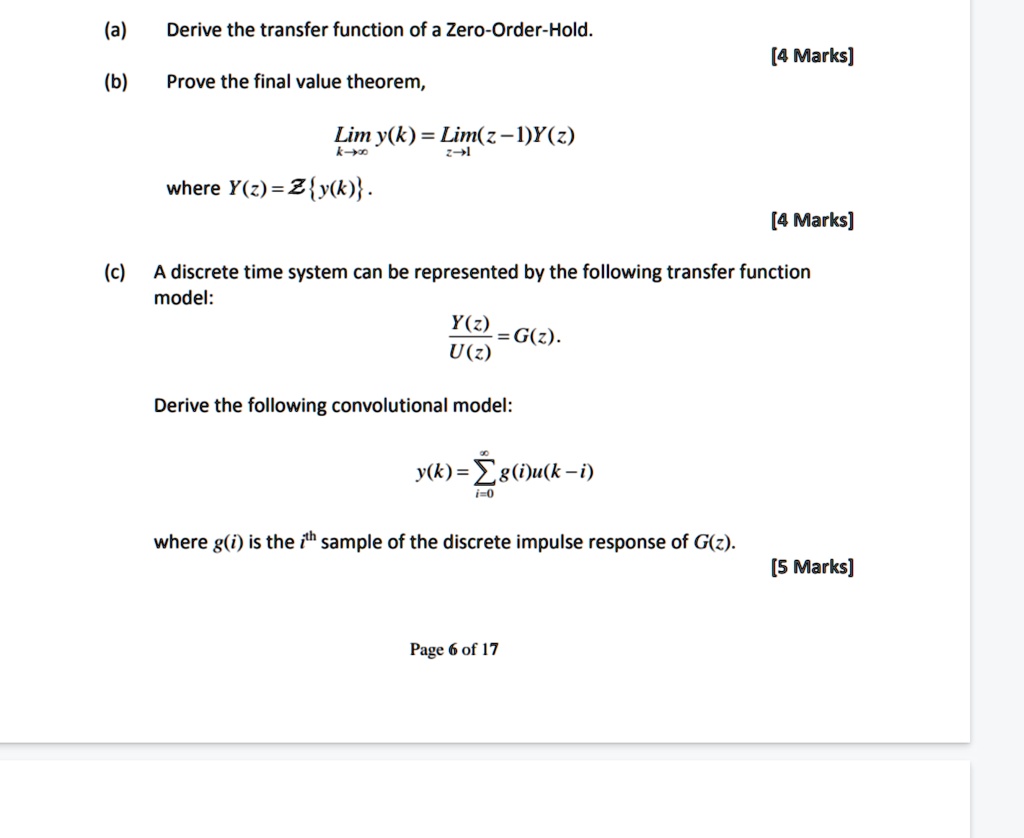 a derive the transfer function of a zero order hold 4 marks b prove the ...