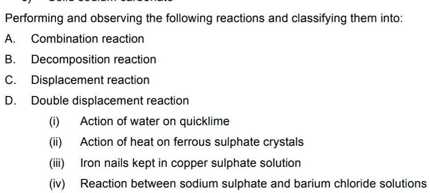 Solved Describe An Activity Performing And Observing The Following Reactions And Classifying 8316