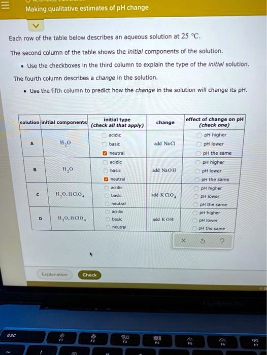 making qualitative estimates of ph change each row of the table below ...