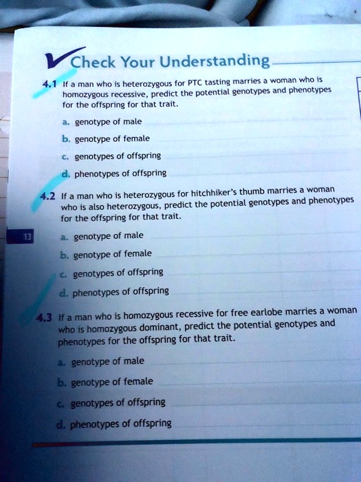 SOLVED Check Your Understanding 4.1 If 2 e who heterozygous for PTC