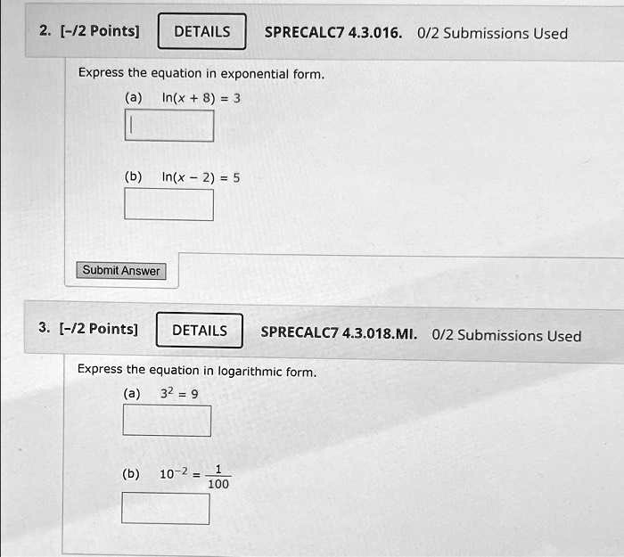 VIDEO solution: DETAILS SPRECALC7 4.3.016. 0/2 Submissions Used Express ...