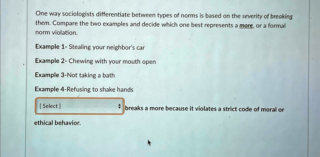 One way sociologists differentiate between types of norms is based on ...