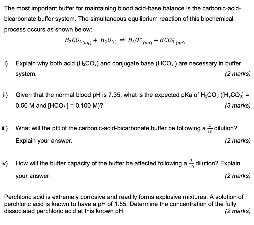 SOLVED: The most important buffer for maintaining blood acid-base ...