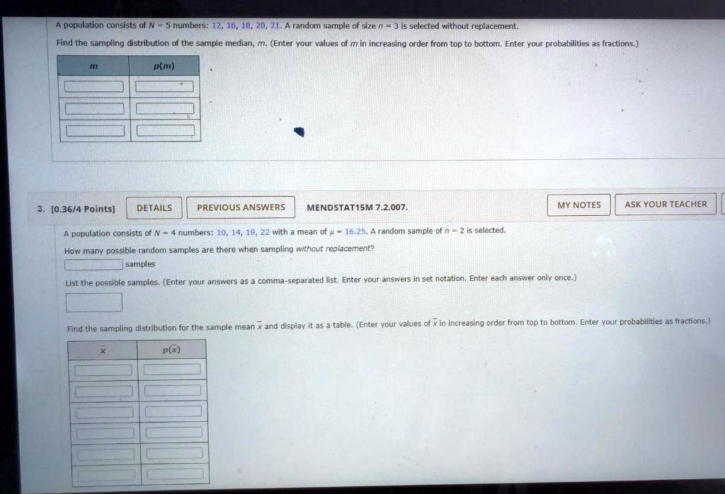 SOLVED: population consists of N numbers: 12, 16, 18, 20= Fandom sample ...