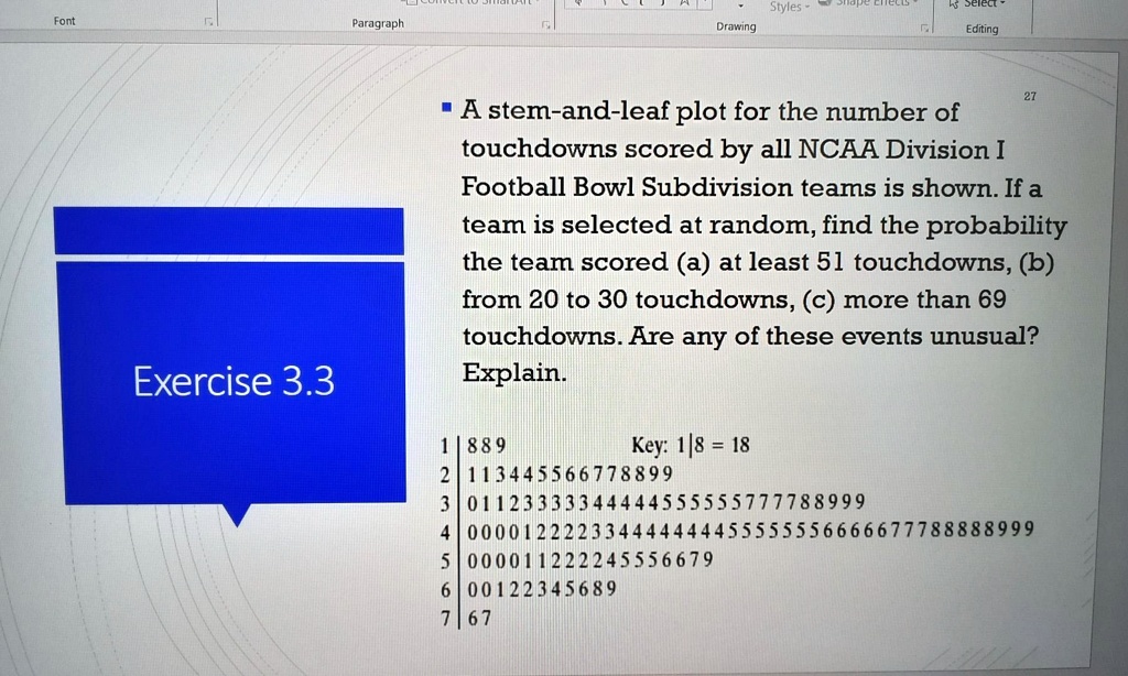 SOLVED:Deiec Styles Drawing Paragraph Astem-and-leaf Plot For The ...