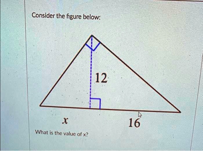 Consider the figure below:

12

x

What is the value of x?

16