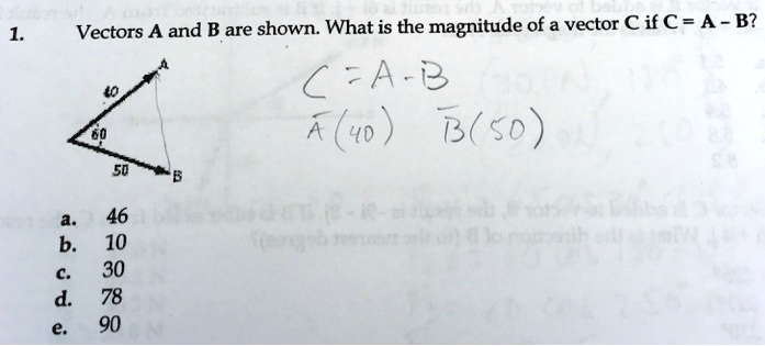 SOLVED: Vectors A And B Are Shown: What Is The Magnitude Of A Vector ...