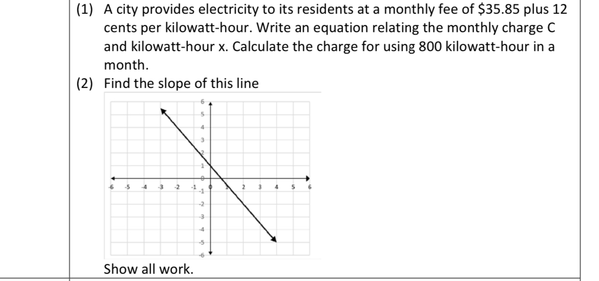 (1) A city provides electricity to its residents at a monthly fee of