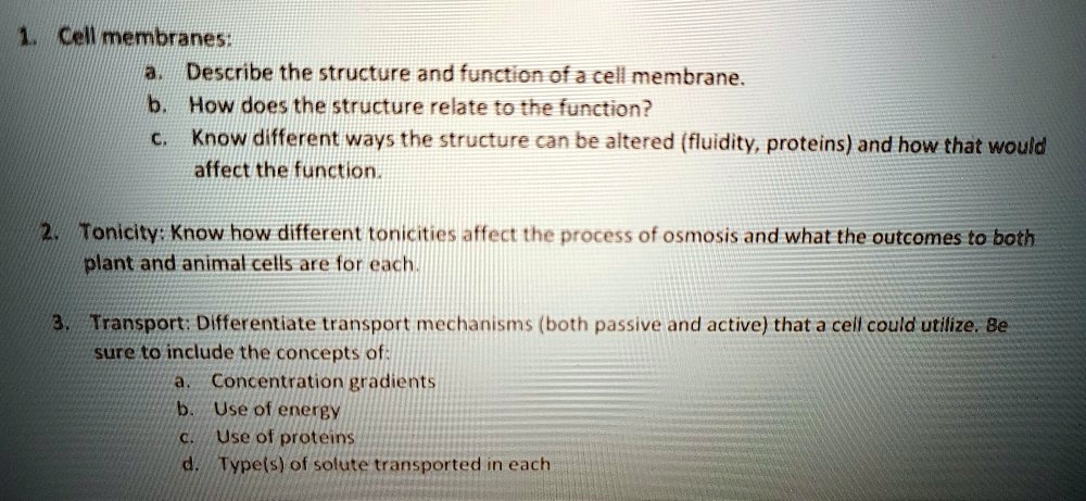 SOLVED: Cell membranes: Describe the structure and function of a cell ...
