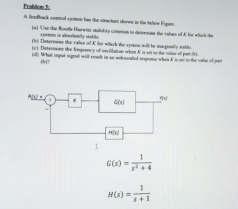 Problem 5: A feedback control system has the structure shown in the ...