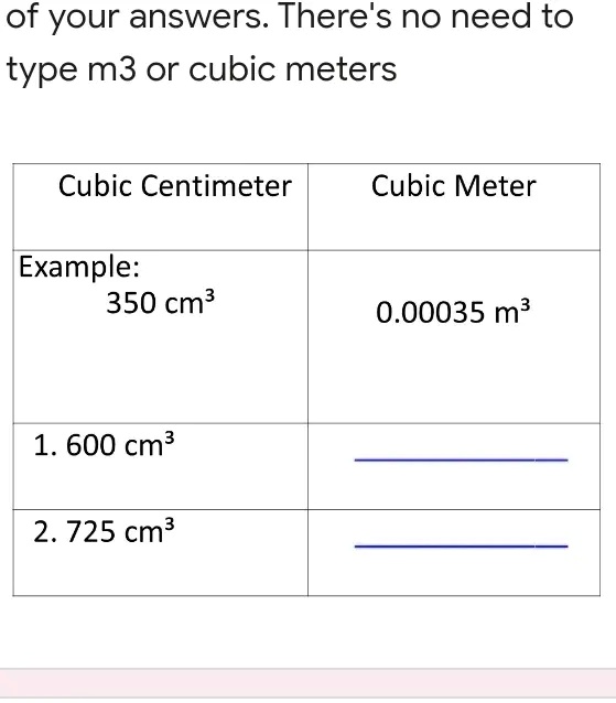 SOLVED of your answers There s no need to type m3 or cubic