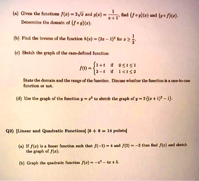 Solved A Glven The Functions F Z Vx And G 2 Determine The Domain Of V2 Fud J 0 9 R And 9 O F R 6 Find The Inverso Of The Functlon H R R
