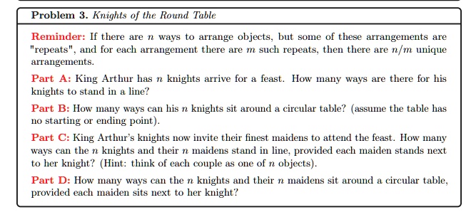 SOLVED: Problem 3 Knights of the Round Table Reminder: I there are n ...