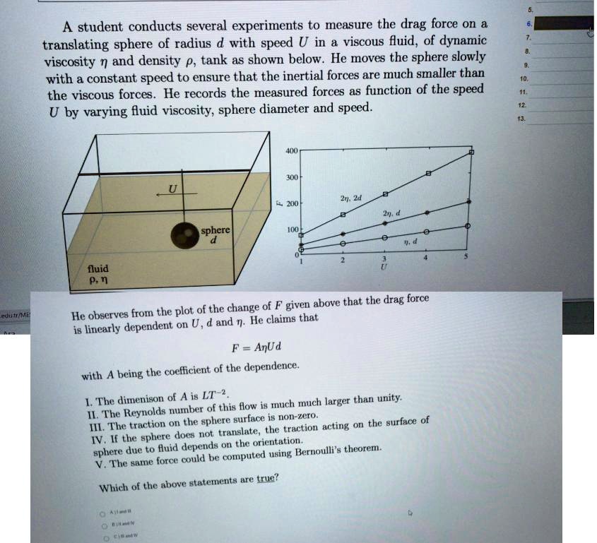 g A student conducts several experiments to measure the drag force on a ...