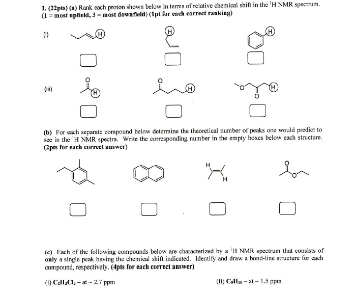(a) Rank each proton shown below in terms of relative chemical shift in the 'H NMR spectrum