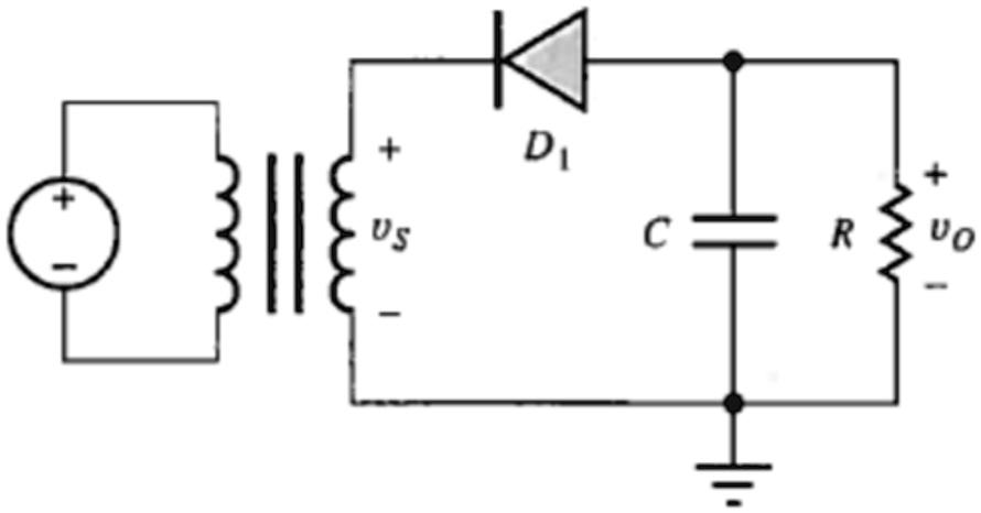 The half-wave rectifier shown below is operating at a frequency of 60Hz ...