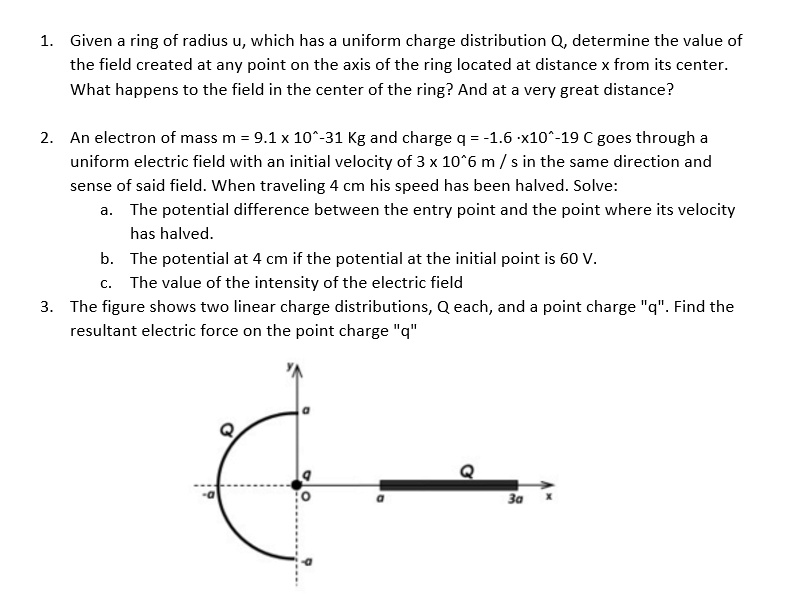 SOLVED: Given a ring of radius r, which has a uniform charge ...