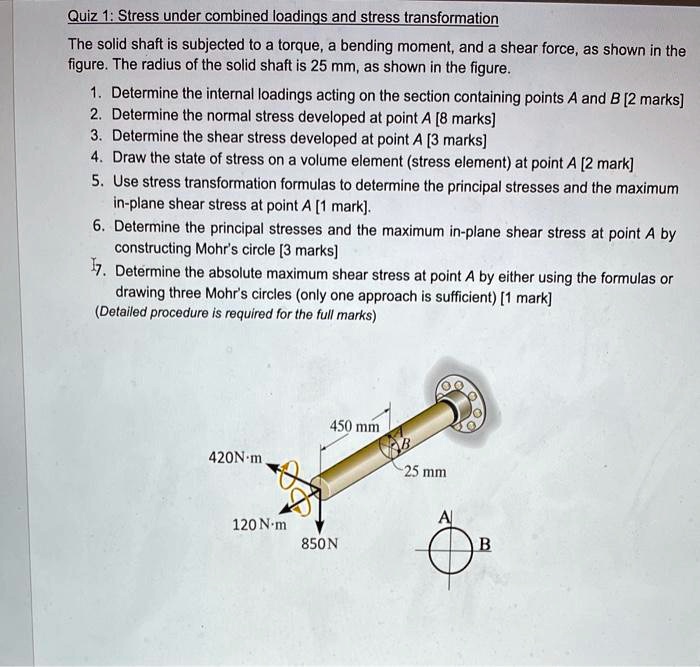 SOLVED: Quiz 1: Stress Under Combined Loadings And Stress ...