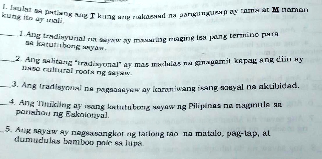 SOLVED: 1.Ang Tradisyonal Na Sayaw Ang Maaring Maging Isa Pang Termino ...