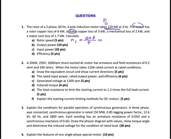 SOLVED Texts QUESTIONS 1. The rotor of a 3phase, 60 Hz, 4pole