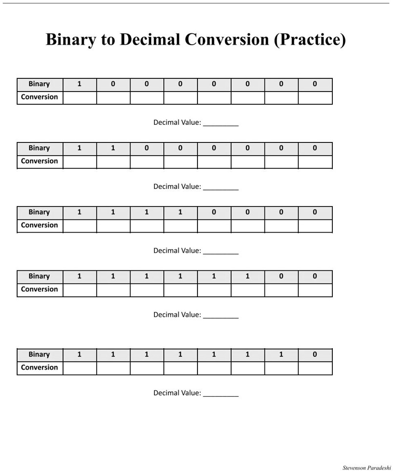 SOLVED: Binary to Decimal Conversion (Practice) Binary Conversion ...