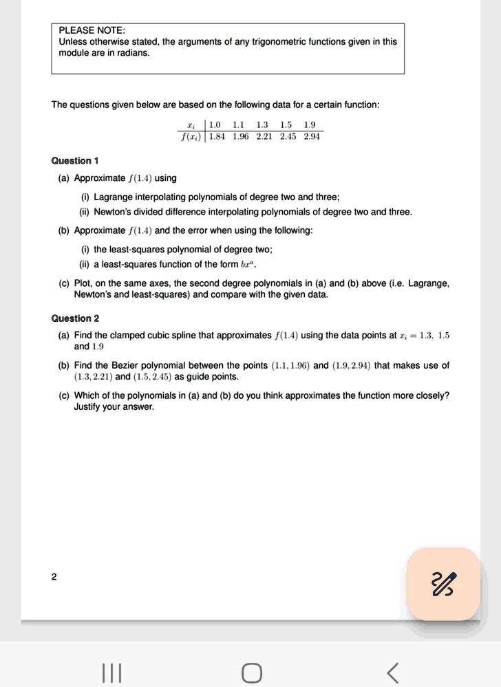 please note unless otherwise stated the arguments of any trigonometric functions given in this module are in radians the questions given below are based on the following data for a certain f 86072