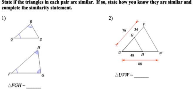 State If The Triangles In Each Pair Are Similar If So State How You Know They Are Similar And 3571