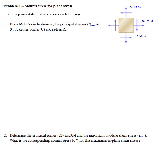 SOLVED: Problem 1 Mohrs circle for plane stress 60 MPa For the given ...