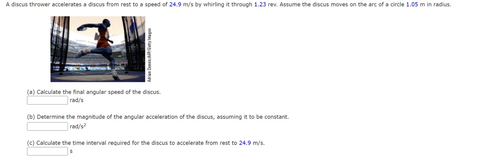 SOLVED: A discus thrower accelerates a discus from rest to a speed of ...
