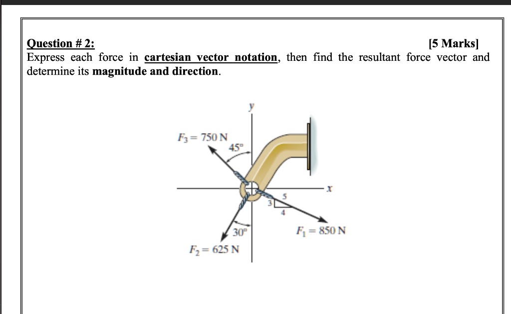 Question # 2: [5 Marks] Express each force in cartesian vector notation ...