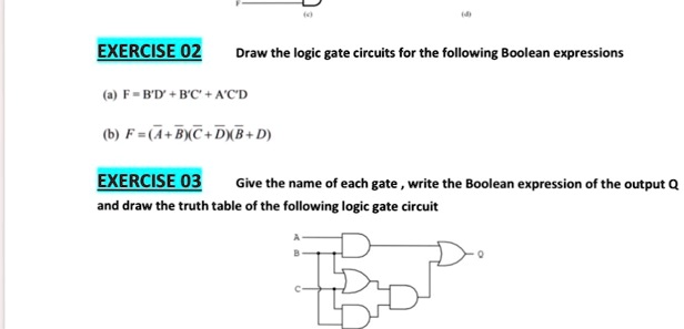 exercise 02 draw the logic gate circuits for the following boolean ...
