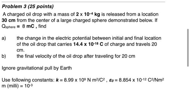 Problem 3 (25 points) A charged oil drop with a mass of 2 × 10^-4 kg is ...