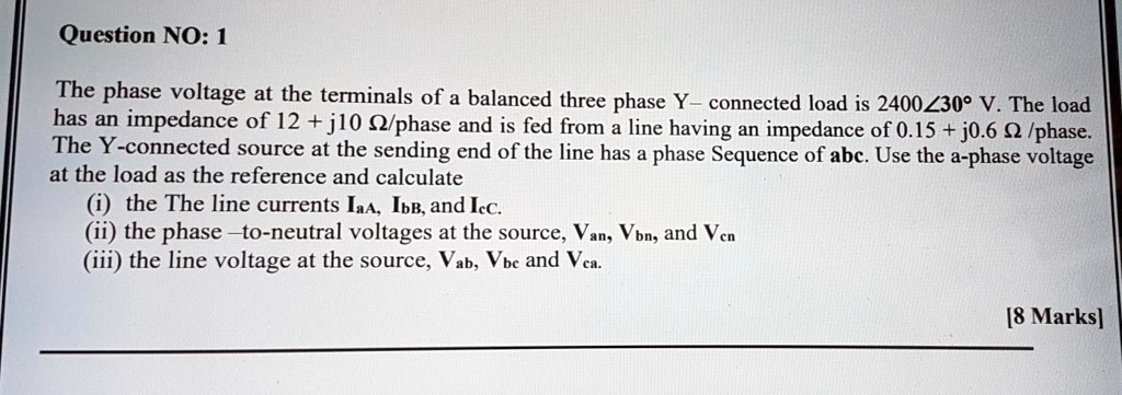 question no1 the phase voltage at the terminals of a balanced three ...