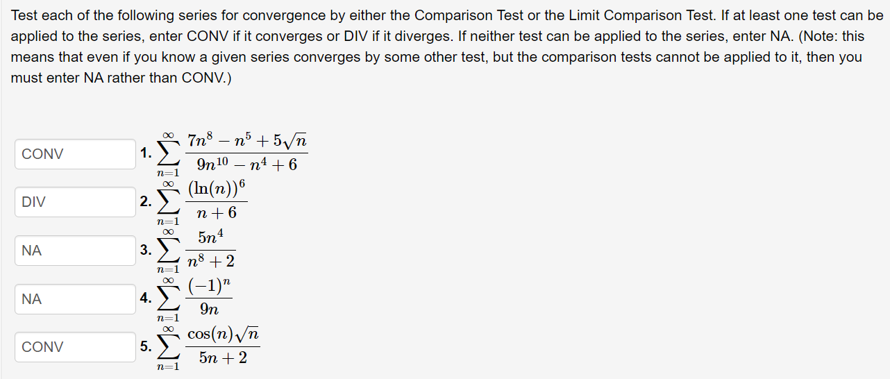 SOLVED Test each of the following series for convergence by either the