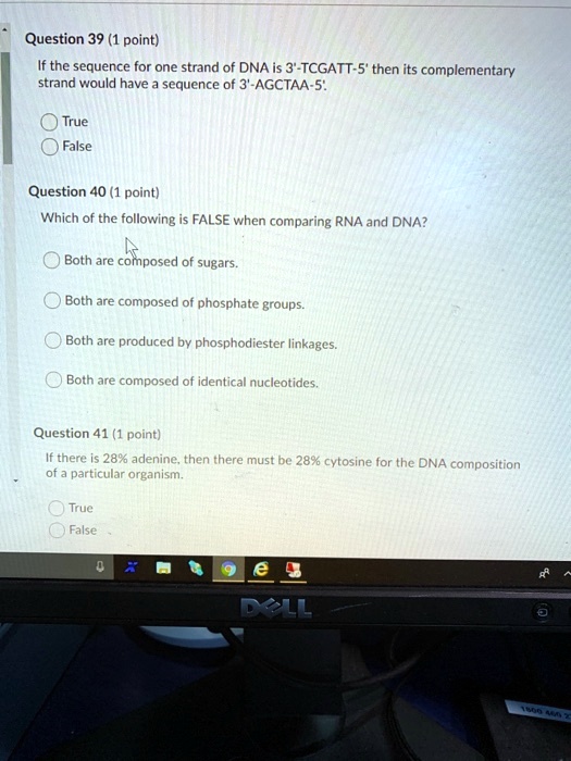 SOLVED Question 39 (1 point) If the sequence for one strand of DNA is
