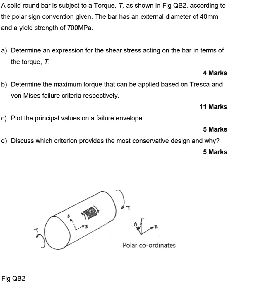 SOLVED: A solid round bar is subject to a Torque, T, as shown in Fig ...