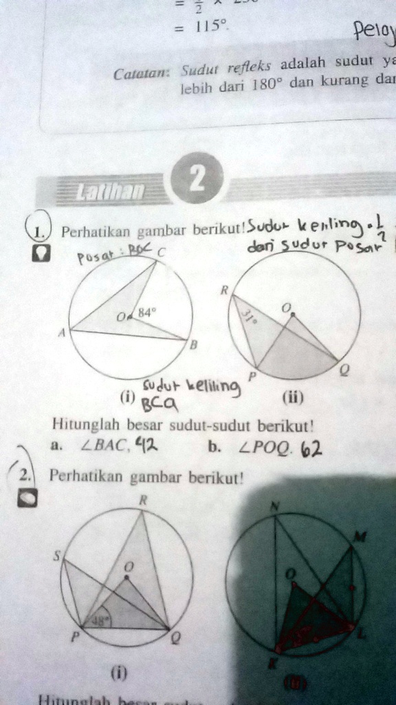 SOLVED: tolong ya dengan caranya 2 150 Peloj Sudut refleks adalah sudut ...