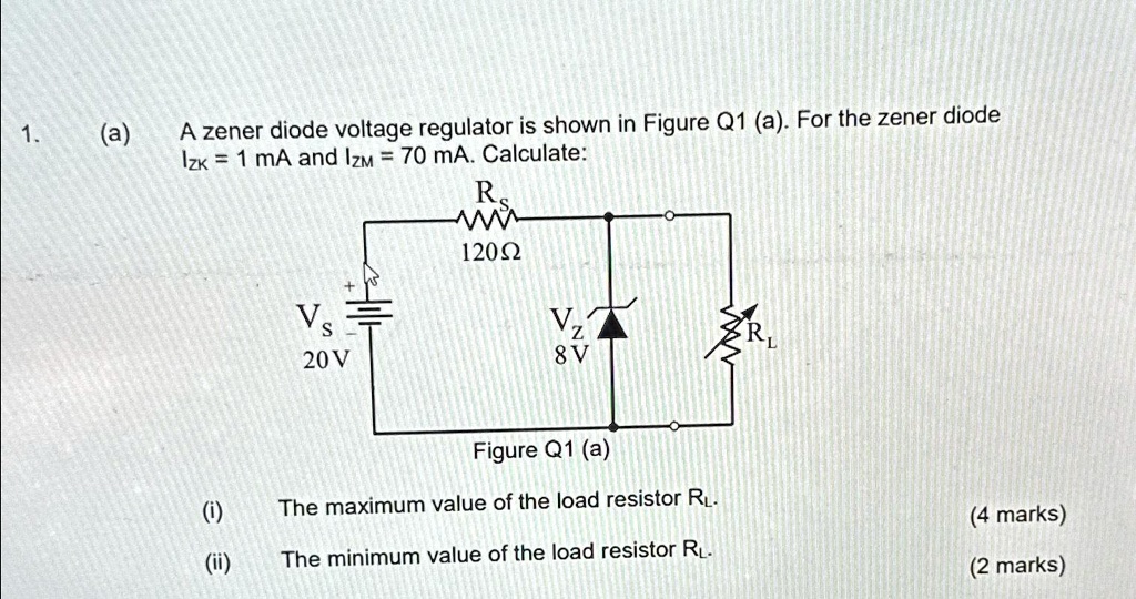 SOLVED (a) A zener diode voltage regulator is shown in Figure Q1 (a). For the zener diode I(ZK