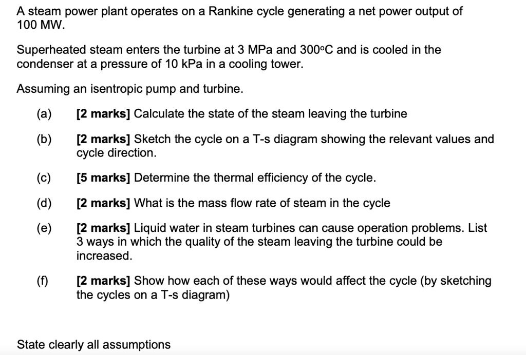 A steam power plant operates on a Rankine cycle generating a net power ...