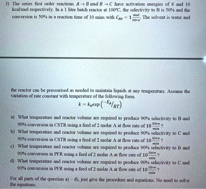 SOLVED: The series of first-order reactions AB and BC have activation ...