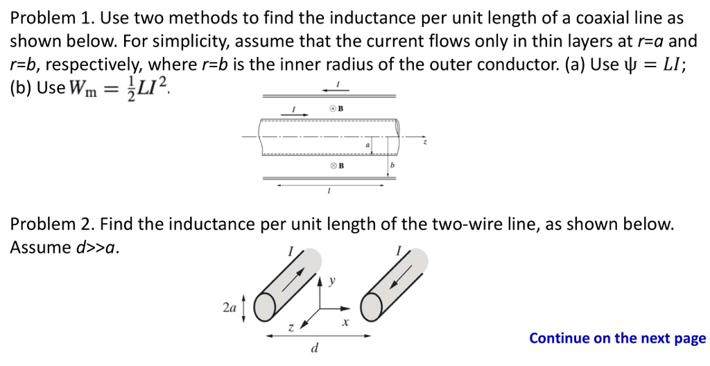 SOLVED: Problem 1. Use two methods to find the inductance per unit ...