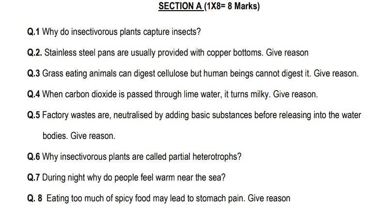 SOLVED: SECTION A (1X8= 8 Marks)  Why do insectivorous plants capture  insects? . Stainless steel pans are usually provided with copper  bottoms. Give reason  Grass eating animals can digest cellulose