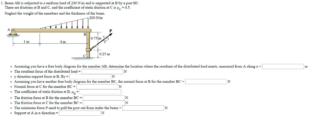 SOLVED: 1. Beam AB Is Subjected To A Uniform Load Of 200 N/m And Is ...