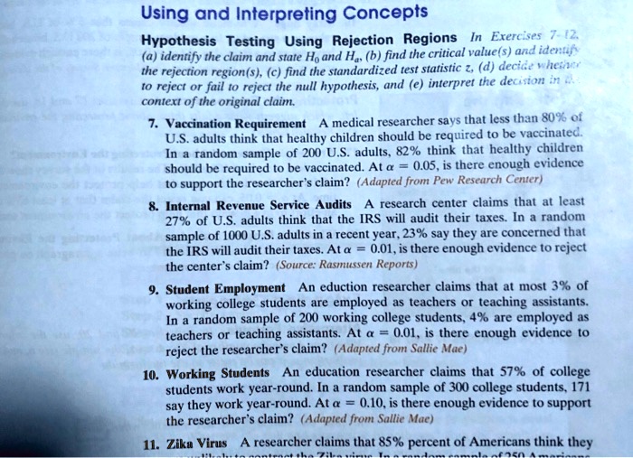 Solved using and interpreting concepts hypothesis testing using
