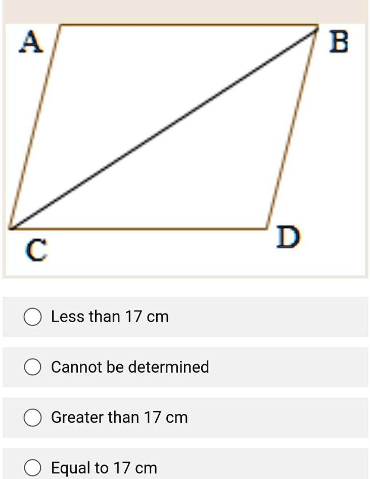 SOLVED: 'Consider a parallelogram ABCD shown. Given BC = 17cm. For the ...