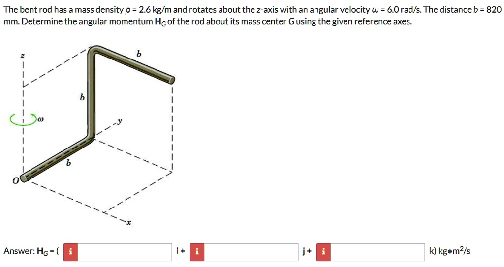 SOLVED: The bent rod has a mass density p = 2.6 kg/m and rotates about ...
