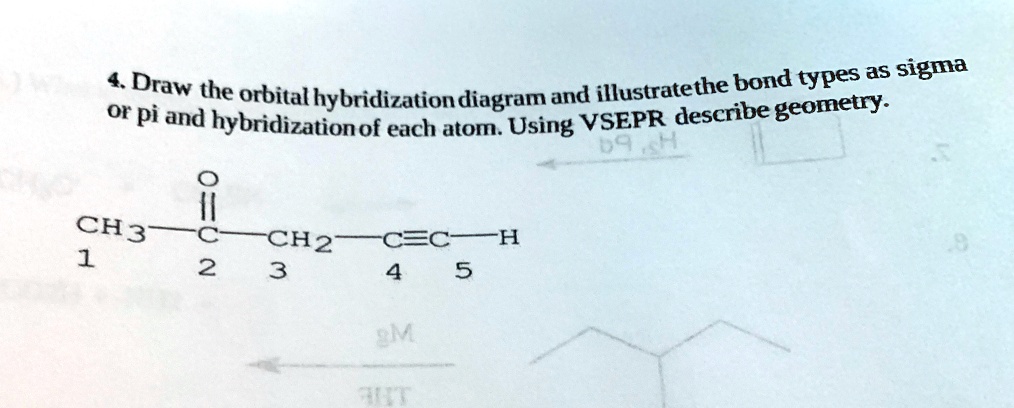 4. Draw the orbital hybridization diagram and illustrate the bond types ...