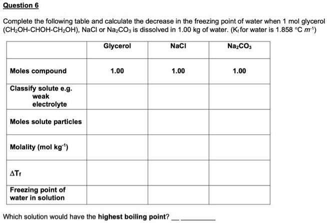 SOLVED: Question 6 Complete the following table and calculate the ...