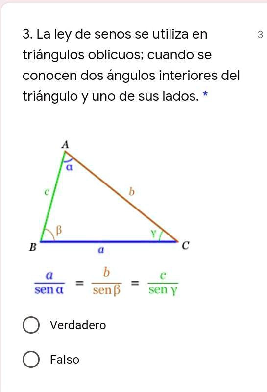 SOLVED: La ley de senos se utiliza en triángulos oblicuos; cuando se ...