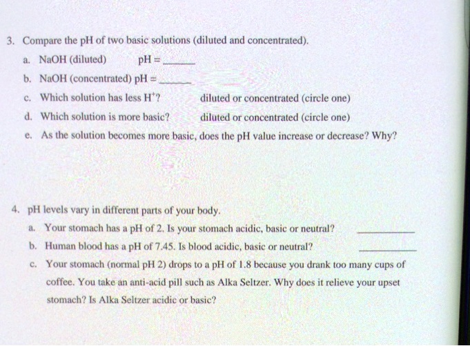 SOLVED Compare the pH of two basic solutions (diluted and concentrated